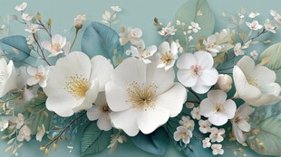 清新白花绿叶花卉插画