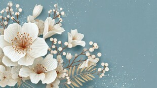 淡蓝背景下的精致纸艺花卉