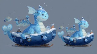 冰雪蓝龙雪橇奇幻形象
