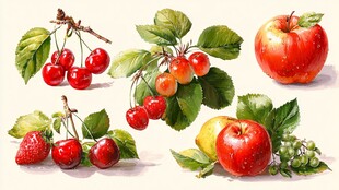 水彩绘多彩水果组合