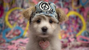 戴和平头巾的可爱小狗