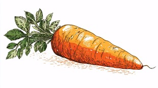 手绘橙色胡萝卜带绿叶
