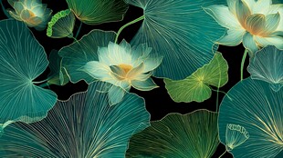 水墨风荷花荷叶插画