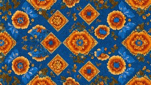 蓝色底花卉几何图案纹理