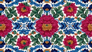 复古花卉几何图案装饰画