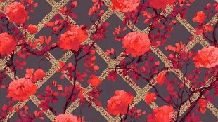 中式花卉几何图案纹理