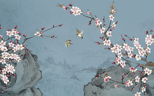 新中式古风海棠工笔花鸟