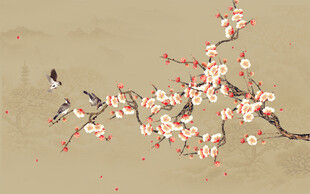 新中式工笔花鸟梅花
